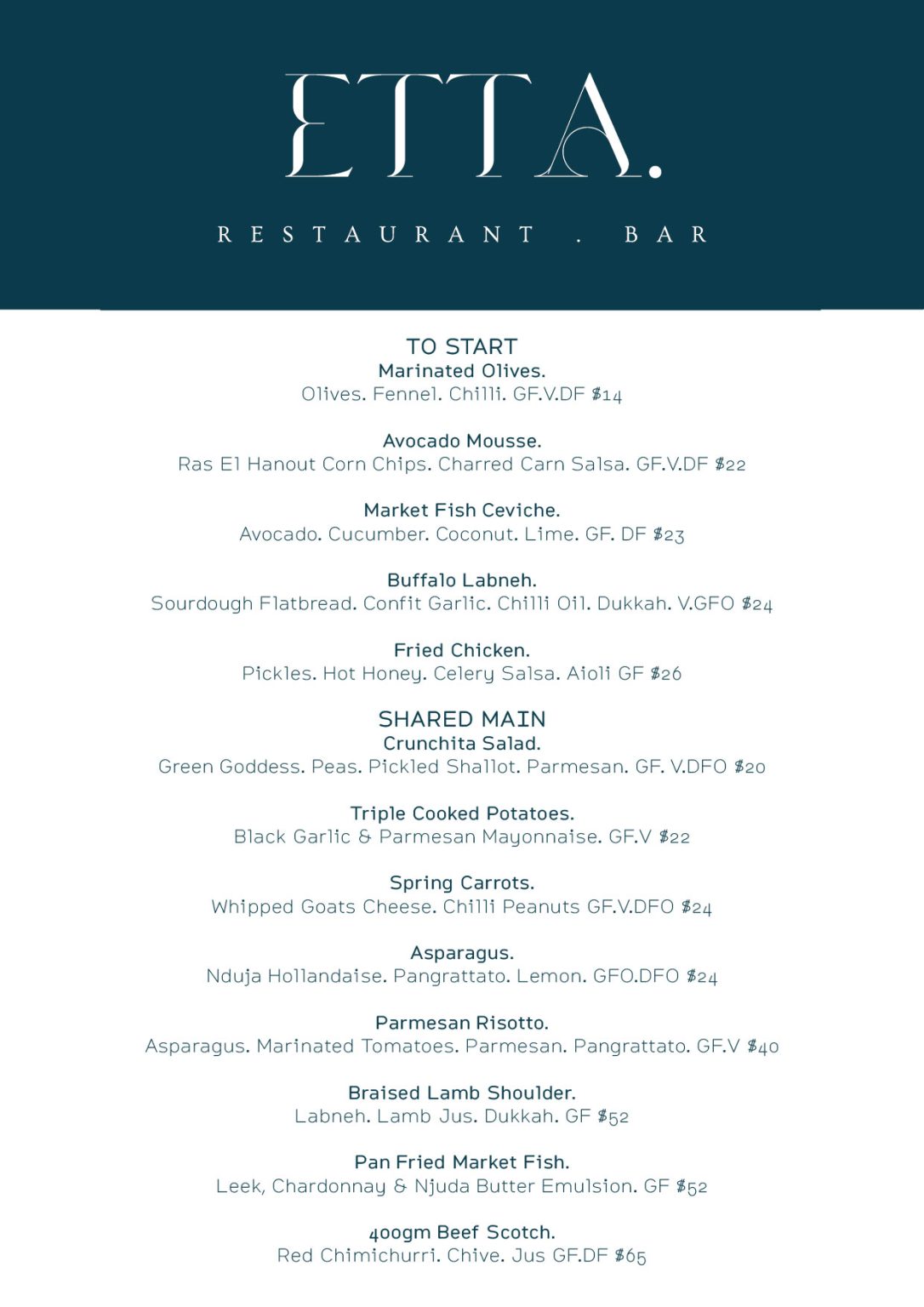 Menu - Etta